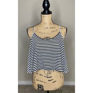 MICHELLE- Black & White Striped Cropped Babydoll Tank Top Size Large